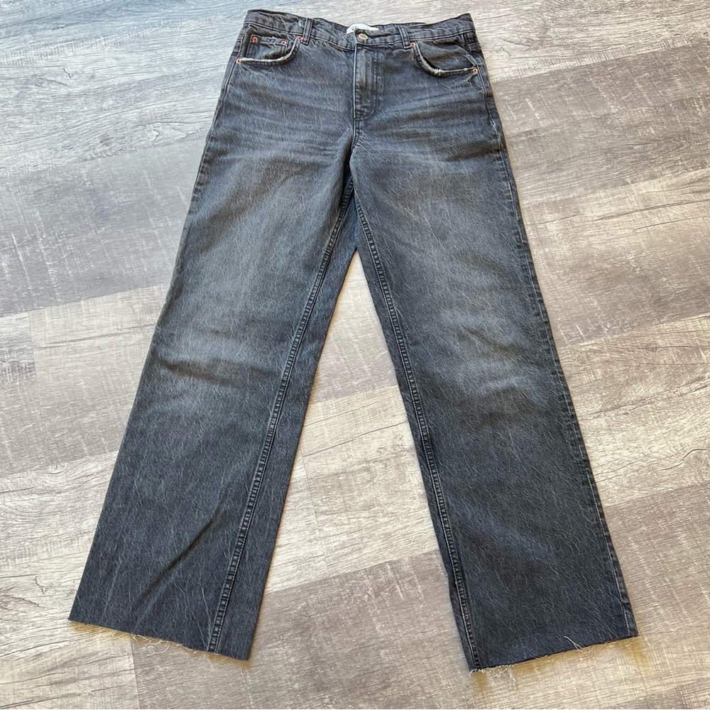 Zara Mid Rise Straight Leg Jeans Dark Wash Denim Size 8
